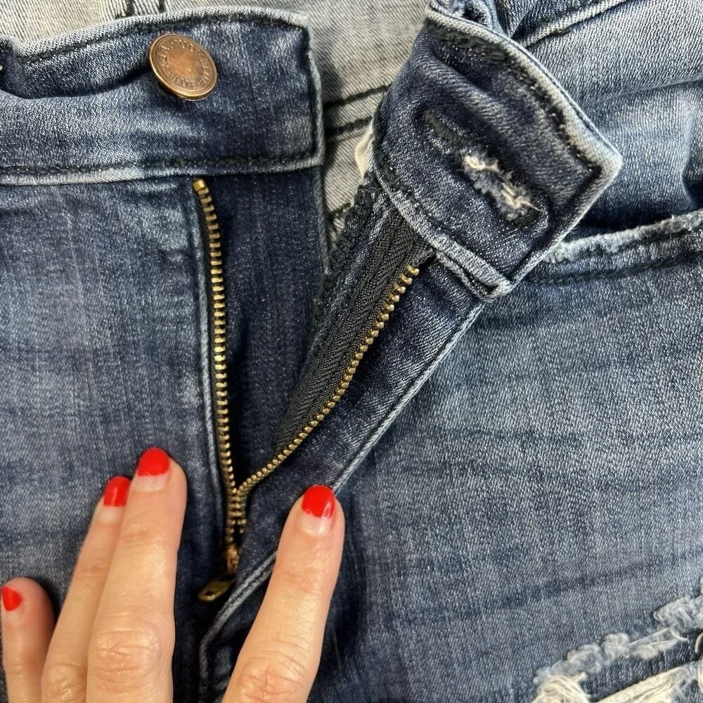 Judy Blue 7‎ / 28 Skinny Fit Capri Jeans Mid Rise Distressed Stretch Denim Blue